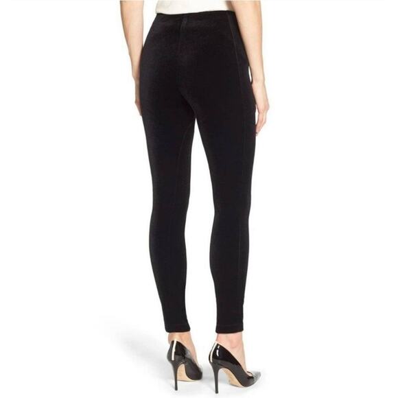 Lisse' Womens Leggings Black Velvet Pull On Skinny Leg High Rise Size Large - Picture 2 of 11